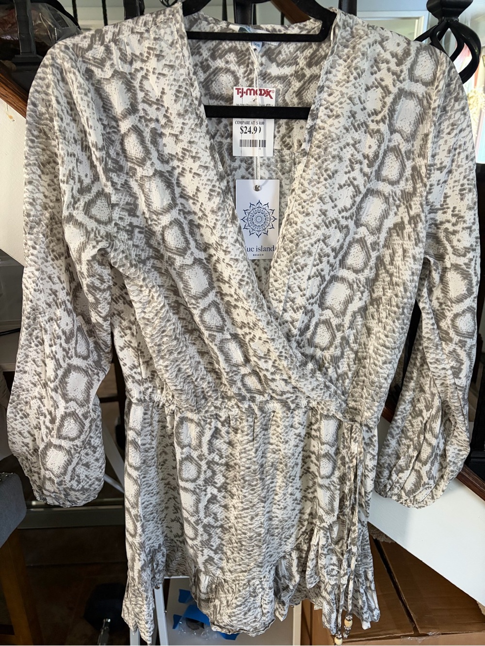 T.J.Maxx Neutral Snake-Print Wrap Top